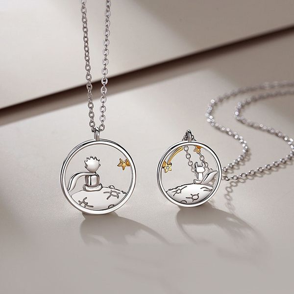 Mode Couple S925 plaqué argent Prince petit renard pendentif collier personnalisé saint valentin anniversaire X203