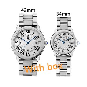 Montres de couple à la mode pour hommes et femmes, montre-bracelet en acier inoxydable et diamant, taille 42MM 34MM