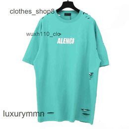 Mode Couples Balenciga t-shirts Semaine T-shirt Usé Lettres Paris Portrait Trou Imprimé Lavé Vieux b Maison Temps Manches 0CCL