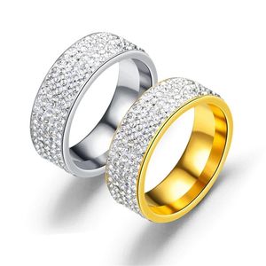 Mode Couples anneaux femmes couleur or Rose cinq rangées cristal cubique Zirconium bague de fiançailles de mariage pour les femmes bijoux cadeaux