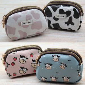 Fashion Cow Stria Monedas impresas Gran capacidad Billeteras de doble cremallera Lindos Estudiantes Girls Bolsa de almacenamiento Banco Banco Pvc Wallets Ins adorables