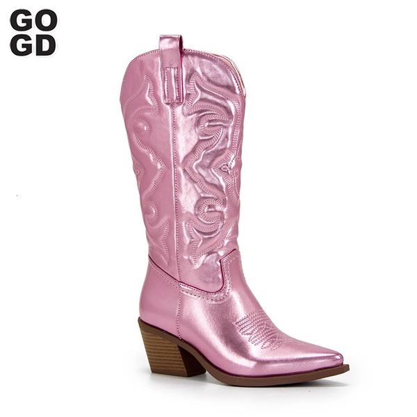 Fashion Cowboy Gogd 199 Tobillo corto para mujeres Coda gruesa Cowgirl bordada de ternero Western Boots 240407