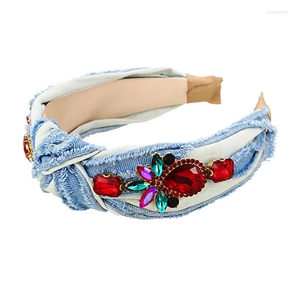 Diademas con nudo de vaquero a la moda para mujer, accesorios de bandas para el cabello de cristal colorido Punk con personalidad, joyería hecha a mano