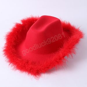 Mode Cowgirl Hat Fluffy Feather Western Cowboy Hat for Christmas Festival Bachelorette Party Carnival Dress Cap