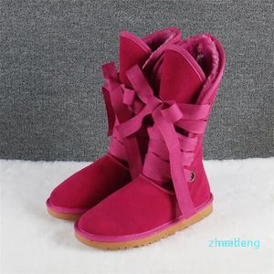 Botas de nieve de cuero de vaca a la moda, botas altas clásicas para mujer, zapatos cálidos de invierno para mujer, talla grande 35-43