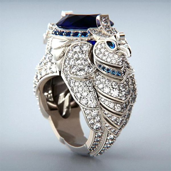 Mode créatif bleu CZ pierre perroquet anneau Micro pavé strass oiseau pour les femmes Punk fête gothique bijoux cadeau G5C329 Cluster Ri2257