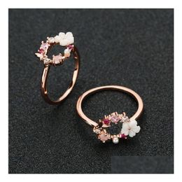 Mode Creative Papillon Fleurs Cristal Doigt Anneaux De Mariage Pour Les Femmes Rose Or Zircon Glamour Bague Bijoux Fille Cadeau Drop Livrer Dh2Db