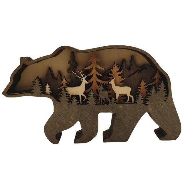 Moda creativa Navidad artesanías de madera decoración animales Elk oso marrón adornos decoraciones para el hogar de vacaciones adornos SD10