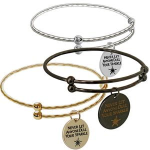 Mode Creatieve Fitness Serie Sieraden Inspirerende Letters Tag Armband Zes Gezicht Rhombus Push-Pull Verstelbare Maat Bangle Groothandel