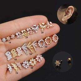 Mode Créatif Fleur Zircon Boucles D'oreilles Goujon Femelle En Acier Inoxydable Percé Oreille Os Ongle Trou Boucle D'oreille Goujons Personnalisé Earnail Accessoires 14K Or En Gros