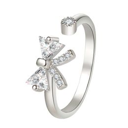 Mode personnalité créative atmosphère diamant arc anneaux anneau ouvert tempérament diamant triangle diamant bijoux femme cadeau anneaux