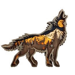 Fashion creativity Christmas wooden crafts decorations carving animal Wolf Totem ornaments holiday home decoration ornamentses SD11