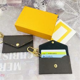 Mode creditcardhouder Keychains Brown Flower Coin Portemonches Pouch Wallet Key Chains Sieraden Designer Women Envelope Bag Hangers Charme Keyring Accessoires