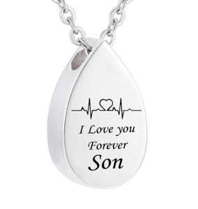 Fashion Crémation Droplettes à eau PENDANT Electrocardiogramme Gravé Custom Family Nom I Love You Forever Memorial Urn Collier AS1392411