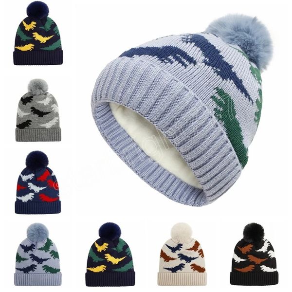 Mode Crochet dinosaure motif enfants chapeaux nouveau-né en peluche chaud tricot laine casquettes infantile chapeaux photographie accessoires