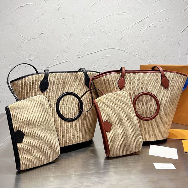 Mode Crochet fourre-tout paille plage seau Designer sac luxe voyage sac à main sacs de paille Shopping sac à main portefeuille fourre-tout sacs à main épaule sacs de conception de qualité supérieure