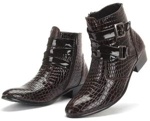 Mode Crocodile en cuir verni hommes bottes en cuir hommes bottines décontracté en cuir hommes chaussures