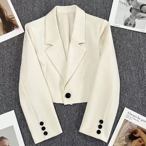 Mode recadrée blanc Blazer femmes automne simple bouton bureau Blazers femme coréenne à manches longues vestes courtes dames 240228