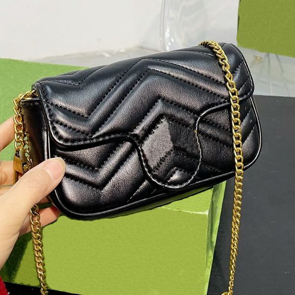 Bolso de hombro con cadena para exteriores con cuerpo cruzado a la moda con diseño de patrón de onda clásico, Mini bolso para mujer