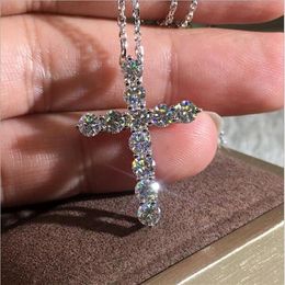 Мода Крест Дизайнер Подвески Ожерелья Красота Сияющий CZ Алмазный Камень Кристалл Высокое Качество Женское Ожерелье S925 Стерлингового Серебра225K