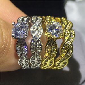 Fashion Cross ring Yellow White Gold Filled Engagement wedding band rings for women men Diamond crystal Bijoux size5-10