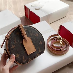 Vintage Boite Circular Bag Designer Bag Echte lederen schoudertas Dames Handtas met merk Tag Clutch Bag Letter Bloemdruk Tas Tas