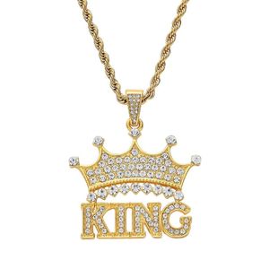 Mode-kroon King Diamonds Hanglagers kettingen voor mannen Women Luxe letters Hangers Legering Legering Rhinestone Ketting Goud Zilveren sieraden 251G