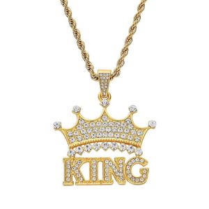 Mode-kroon King Diamonds Hangdoek kettingen voor mannen Women Luxe letters Hangers Legering Rhinestone Chain ketting Gold Silver Jewelry 275X