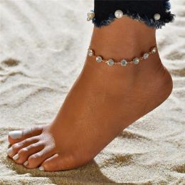 Fashion Crystal 14k Gold Anklets for Women Boho Anklet Strap Pulsera sobre las pulseras de la pierna Pulseras bohemias Joyas diarias