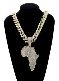 Fashion Crystal Africa Map Pendant Collier pour femmes Men039 ACCESSOIRES HIP HOP Collier de bijoux Chain de liaison cubaine