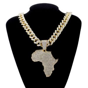 Mode Kristal Afrika Kaart Hanger Ketting Voor Vrouwen Heren Heup Hop Accessoires Sieraden Ketting Choker Cubaanse Link Chain Gift X0509