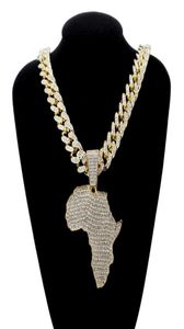 Fashion Crystal Africa Map Pendant Collier pour femmes Men039 ACCESSOIRES HIP HOP Collier de bijoux Chain de liaison cubaine Gift7898502