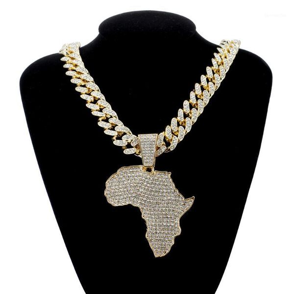 Collar con colgante de mapa de África de cristal a la moda para mujeres y hombres, accesorios de Hip Hop, collar de joyería, gargantilla, cadena de eslabones cubanos, regalo 1