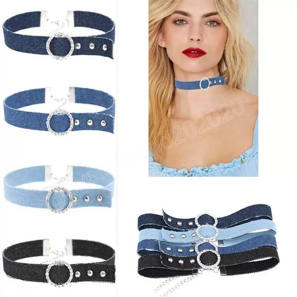 Mode cristal ceinture Type Denim collier ras du cou femmes chaîne réglable collier colliers femme bijoux