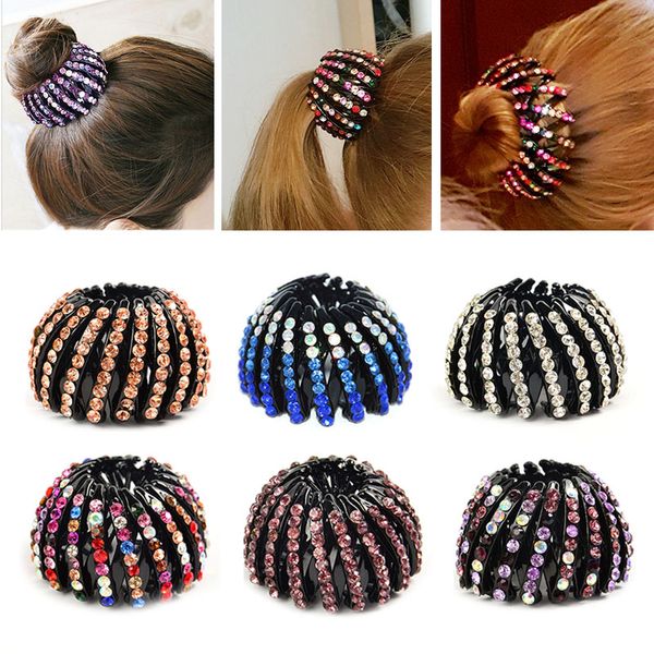 mode cristal nid d'oiseau pinces à cheveux femme cheveux queue de cheval titulaire bigoudi rouleau couvre-chef poils donut bun maker filles s m l taille