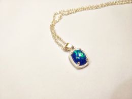 Mode Kristal Blauwe Opaal Vierkante Hanger Ketting Legering Zilver Mooie Bruiloft Sieraden Leuk Cadeau Elegante Verlovingsketting