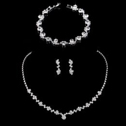 Ensembles de bijoux de mariée en cristal de mode couleur argent collier ras du cou géométrique boucles d'oreilles Bracelet ensembles de bijoux de mariage