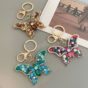 Fashion Crystal Butterfly Keychain Glitter Rhinestone Metal Key Ring Chains For Women Email Pendant Keyring Charm Bag Gifts