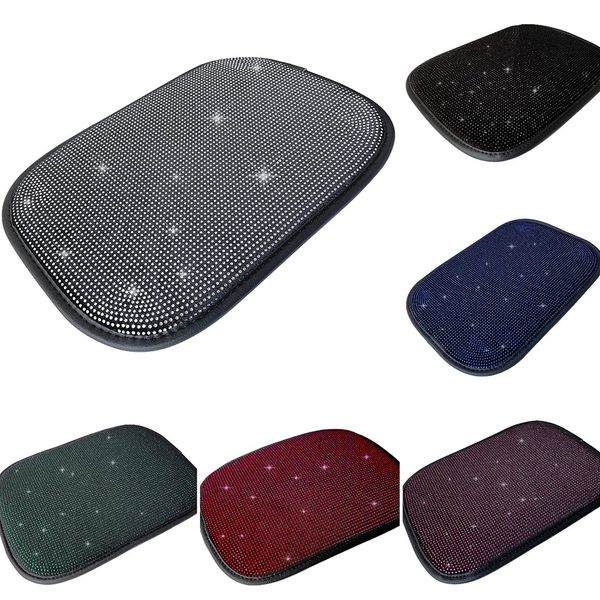 Funda de reposabrazos de coche de cristal a la moda, alfombrilla de cuero impermeable antideslizante, caja de almacenamiento, almohadilla de estilo automático, accesorios ostentosos para coche, Interior para mujer