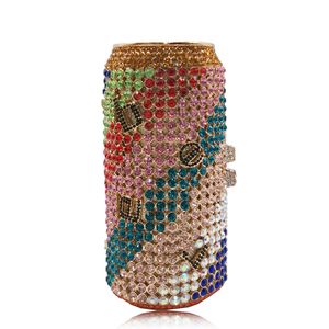 FASHION CRYSTAL Coca-Cola Bolso pequeño Cilindro encantador Cena que sostiene el famoso banquete de agua de las mujeres de moda VESTIDO DE DIAMANTE Embrague DE CADENA BOLSA DE MUJER Estuches de cosméticos