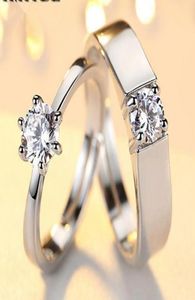 Fashion Crystal CZ Stone Wedding verlovingsringen voor koppels roestvrij staal verstelbare ring voor vrouwen Men2962681
