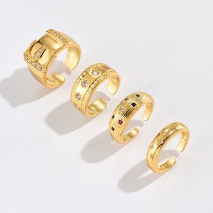 Mode cristal plaqué or métal gros anneaux bande pour les femmes géométrique Blings CZ zircone anneau ouvert fête bijoux de mariage cadeaux