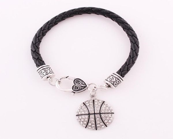 Joyería de cristal de moda Pulseras pendientes Mix Sport Pulseras de cadena de cuero con baloncesto Voleibol Fútbol Charm flotante7696848