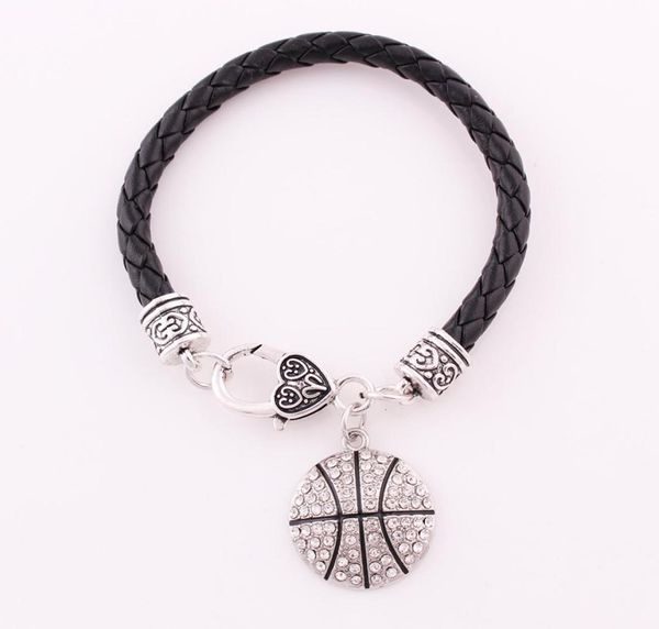 Joyería de cristal de moda Pulseras pendientes Mix Sport Pulseras de cadena de cuero con baloncesto Voleibol Fútbol Flotante Charm9249538