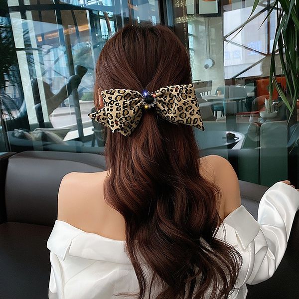 Mode cristal léopard Bowknot bandeaux épingle à cheveux célébrité tempérament bandeau côté pince coiffure cheveux accessoires strass mariée bandeaux pour femme