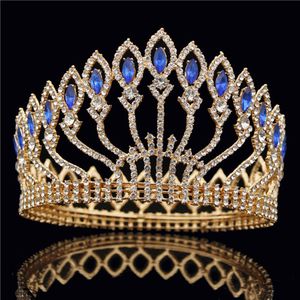 Mode Kristal Metalen Grote Kroon Bruids Tiara Roze Bruiloft Kroon Haar Sieraden Pageant Diadeem Koningin Koning Kroon W0104245r