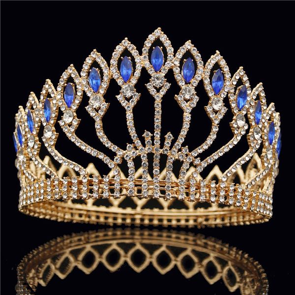 Mode cristal métal grande couronne diadèmes de mariée rose mariage couronne cheveux bijoux reconstitution historique diadème reine roi couronne W0104