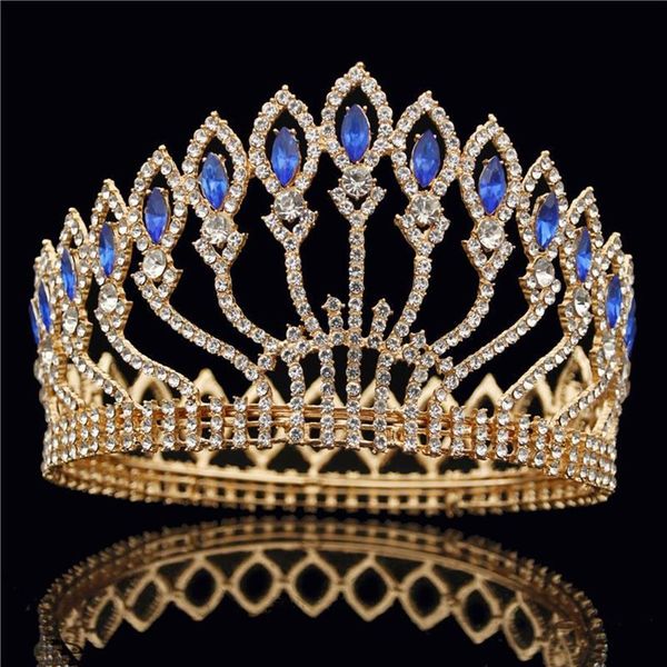Mode cristal métal grande couronne diadèmes de mariée rose couronne de mariage bijoux de cheveux concours diadème reine roi couronne W0104294C