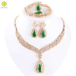 Mode Cristal Collier Collier Ensembles De Bijoux Pour Femmes Accessoires De Fête Perles Africaines Boucles D'oreilles Bracelet Anneaux Ensemble Vintage Vert H1022