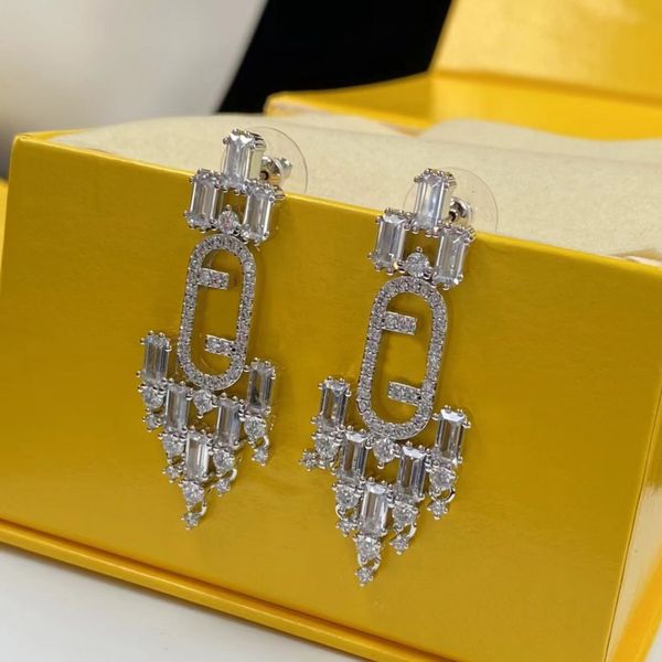 Boucles d'oreilles en cristal strass pour femmes, écouteurs à breloques de styliste, bijoux cadeaux de fête de mariage pour femmes